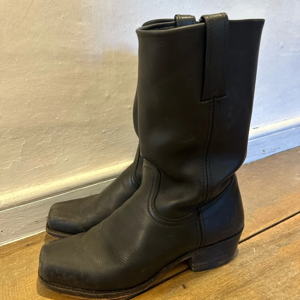 Vintage Frye Black Leather Boots Mens 11.5 - Picture 1 of 6